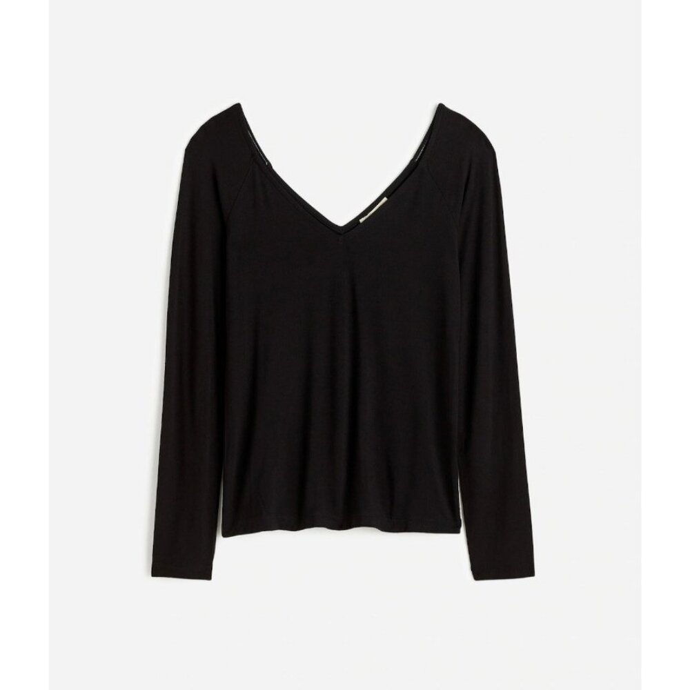 Madewell Womens Jersey V-Neck Long-Sleeve Top Black Size XXS NT721